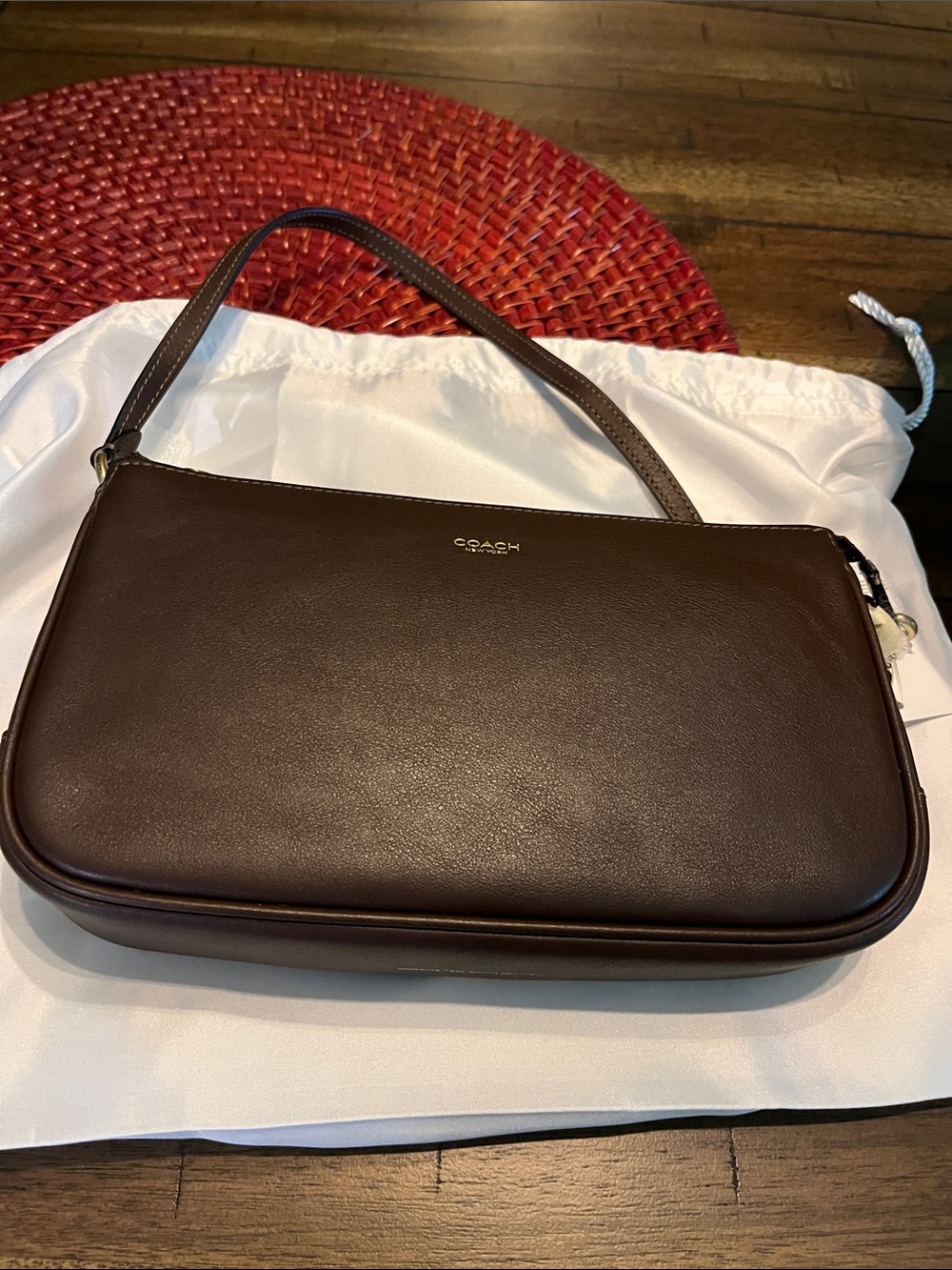 Coach Dark Brown Leather Shoulder Bag with Gold Logo